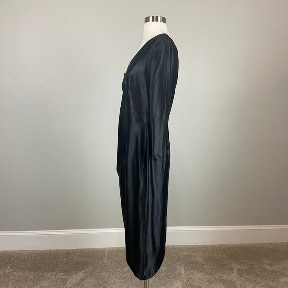 Adrianna Papell Satin One Shoulder Long Sleeve Midi Cocktail Dress Black Size 10 - Picture 5 of 14